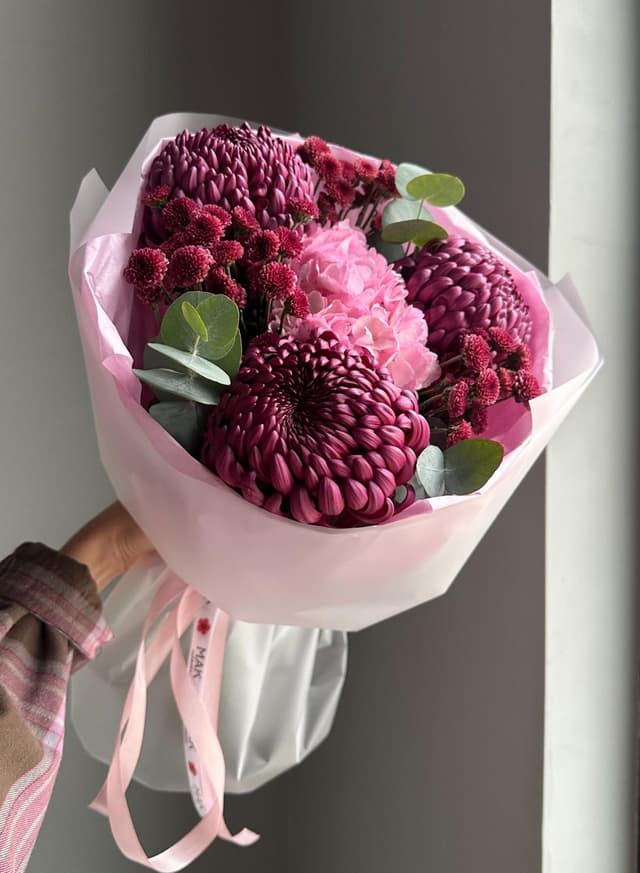 Букет #263 Хризантема "Бигуди", гортензия